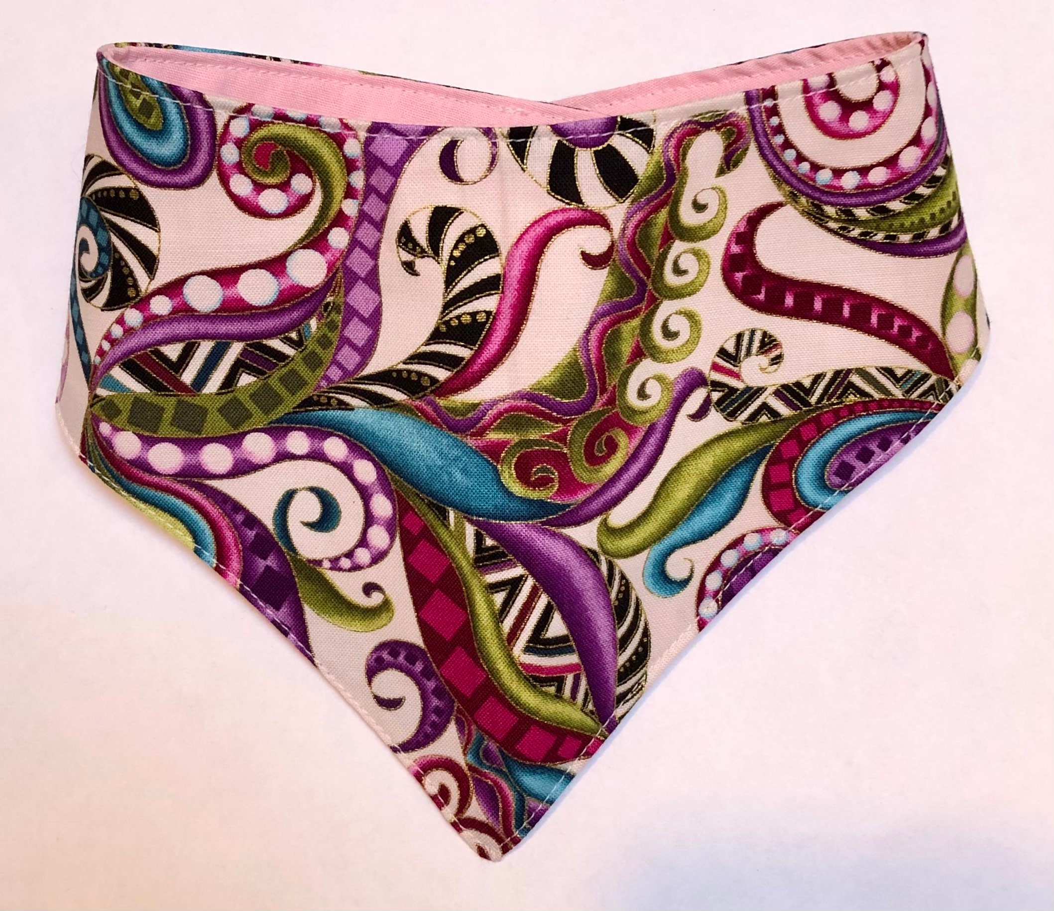 Funky metallic gold paisley dog bandana. Handmade. Etsy