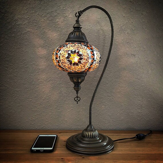 Turkish Mosaic Swan Neck Table Lamp 7 1 Ball Brown