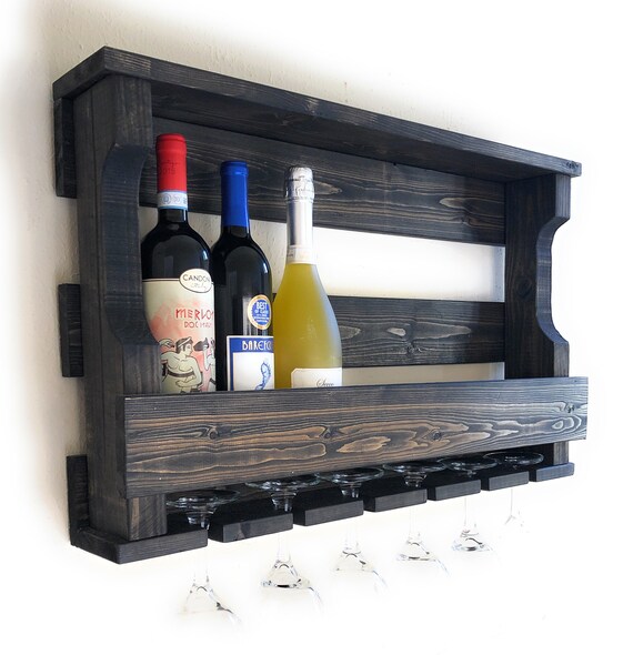 Wall Hanging Wine Rack Glass Holder Rustic Modern Wall Etsy