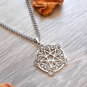 pentacle necklace stainless steel,  alchemical elements, witch jewelry, wiccan necklace, pagan jewelry