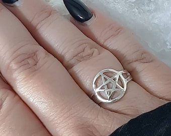 pentagram ring solid silver,  wiccan ring, witch ring