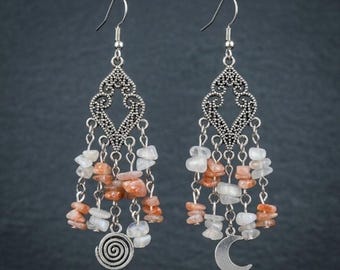 Moonstone Sunstone Earrings-witch, pagan, wiccan, Dangle Jewelry