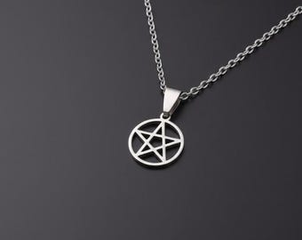 Pentacle Necklace – Stainless Steel Wiccan Jewelry – Small Pentagram Pendant – Pagan Protection Amulet