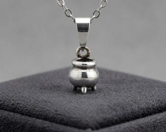 Witchy Cauldron Necklace, Gothic Magic Pot Pendant, Wiccan Jewelry, Dark Academia Charm, Spooky Halloween Gift for Her