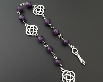 Amethyst Witch’s Ladder with Celtic Knot & Goddess – 9 Bead Pagan Prayer Beads for Intuition – Witches Rosary – Wiccan Altar Tool – Spiritua
