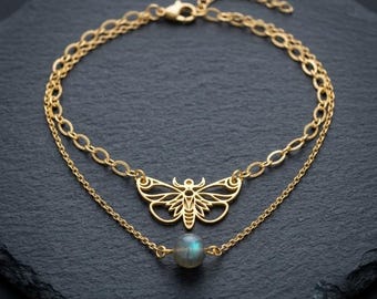 Moth Anklet, Wiccan Ankle Bracelet, Witchy Foot Jewelry, Celestial Moth Lover Gift, Gothic Boho Ankle Chain, Pagan Beach Accessory