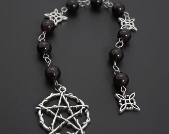 Garnet Witch’s Ladder with Witch’s Knot – 9 Bead Pagan Prayer Beads for Knot Magic – Protection Spell Counter – Witches Rosary – Altar Tool