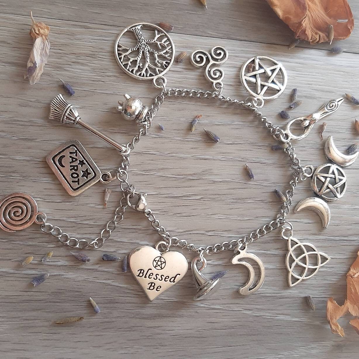 Wicca Bracelet. Witch Charm Bracelet. Wiccan Bracelet. Witch Bracelet.  Pagan Jewelry. Wiccan Jewelry. Silver Bracelet. Handmade Jewelry. 