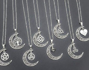 Celtic Crescent Moon Pendant Necklace – Wiccan Pagan Jewelry