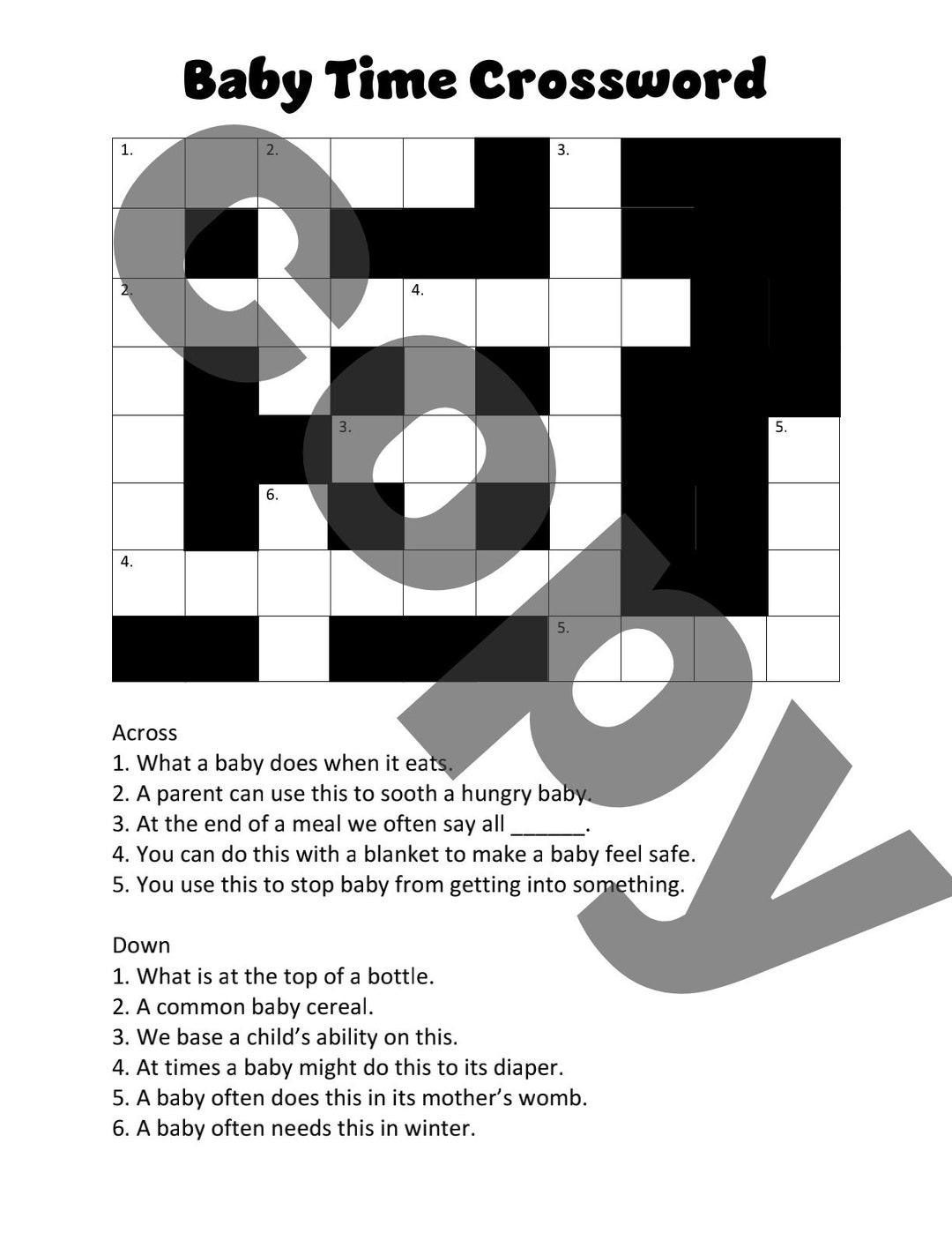 Baby Shower Game, Baby Crossword Etsy
