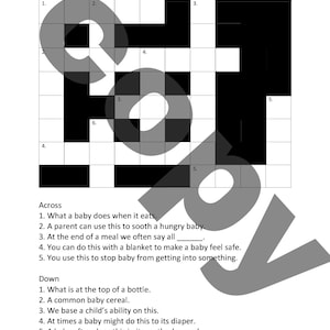 Baby Shower Game, Baby Crossword