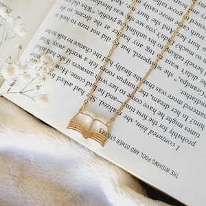 Book Necklace, Open Book Lover Gift, Bookworm Jewelry, Gold Silver Necklace, Gold Plated, Personalized Gift Idea for her or him