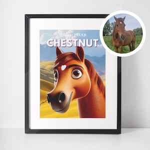 Custom Cartoon Horse Portrait, Personalized Pixar-Style Digital Art Gift for Horse Lovers, Equestrian Decor, Unique Pet Keepsakes