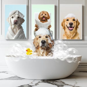 Custom Cartoon  Pet Portrait, Dog On Toilet, Pet in Bathtub, Funny Pet Portrait, Custom Bathroom Dog Wall Art, Personalized Pet Gift