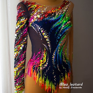 Rhythmic gymnastics leotard "Neon glow". RG leotard to order