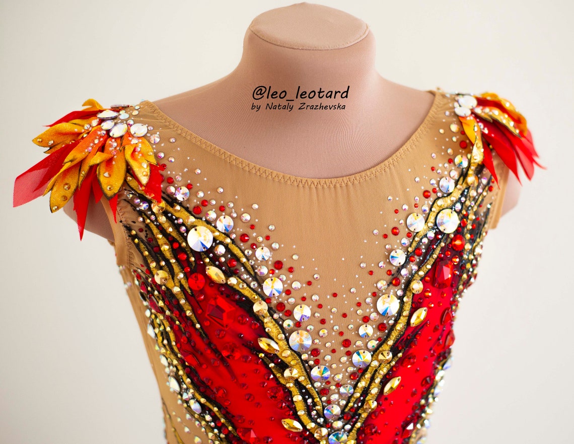 Rhythmic Gymnastics Leotard Gold on Red RG Leotard Custom - Etsy