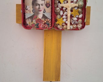 Frida Red Heart Wall Nicho Cross