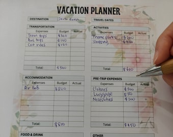 Vacation Travel Planner | Digital Download | Expenses | Packing List | Travel Journal