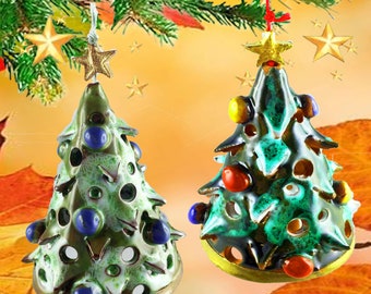 Windglöckchen - mini Tannenbaum - in weihnachtlichem Stil mit Aufhängeseil - Keramik Handarbeit