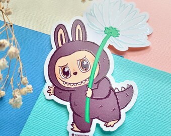 Momo Forest Monster with a Daisy Raised Gloss Sticker