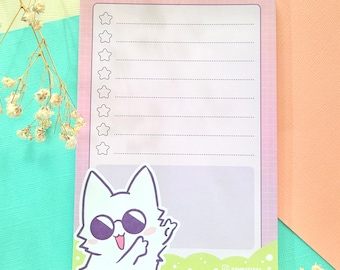 White Kitty Anime Meme To Do List A6 Notepad