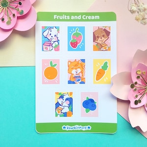Fruits and Milk Sticker Stamps Sheet Journal Handmade Planner Stickers