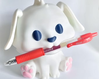 Cute Maltese White Puppy Dog Pen Holder Desk Buddy
