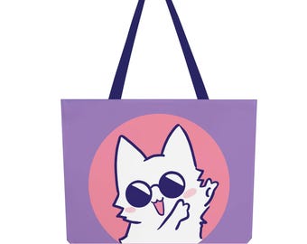 White Cat Anime Meme Tote Bag with zipper