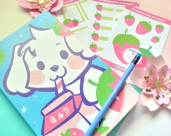 Strawberries and Cream Maltese Leatherette Journal