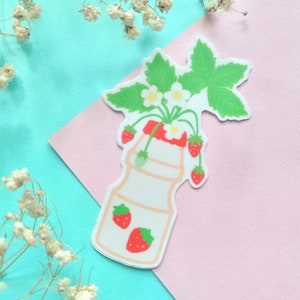 Strawberry Yakult Asian Yogurt Drink Matte Vinyl Stickers Laptop Cellphone Journal Stationary Handmade Water Resistant