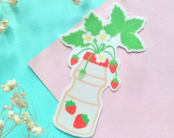 Strawberry Yakult Asian Yogurt Drink Matte Vinyl Stickers Laptop Cellphone Journal Stationary Handmade Water Resistant