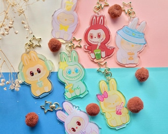Laboba Blind Cup Mystery Acryclic Keychain Charm with matching Sticker