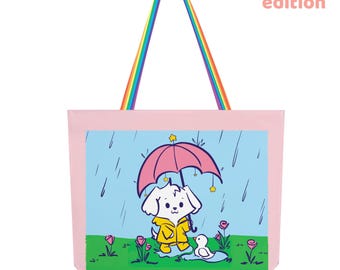 Rainy Days Puppy Tote Bag with zipper