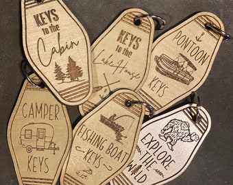 Motel Style Keychain (Cabin, Pontoon, Camper, Fishing Boat, Lake House, ATV, Golf Cart, Explore the Wild)