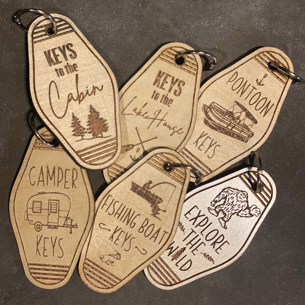 Motel Style Keychain (Cabin, Pontoon, Camper, Fishing Boat, Lake House, ATV, Golf Cart, Explore the Wild)