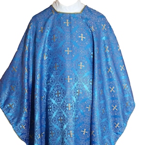 Cross Motif Fabric Handmade Vestment with Antique Gold Cording