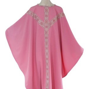 Rose Chasuble with Rose Metallic Gold Cross Traditional Banding