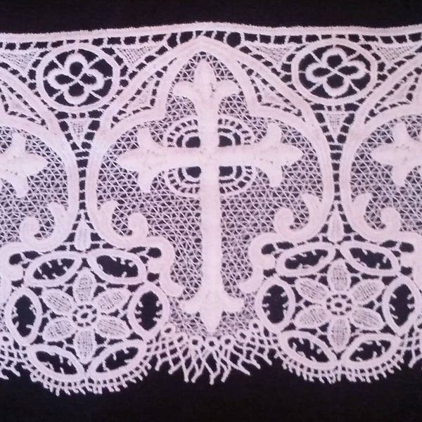 4.5" wide Cross Motif Cotton Altar Lace Wide Church Lace Sold By The Yard White