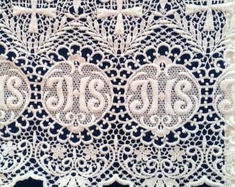 8.5" Wide IHS Motif Embroidered Cotton Altar Lace Church Lace