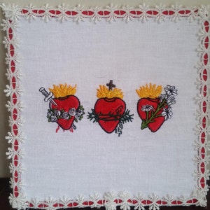 3 Sacred Hearts of Holy Family Handmade Chalice Pall Sacred Immaculate and Chaste Heart Sacred Heart Pall