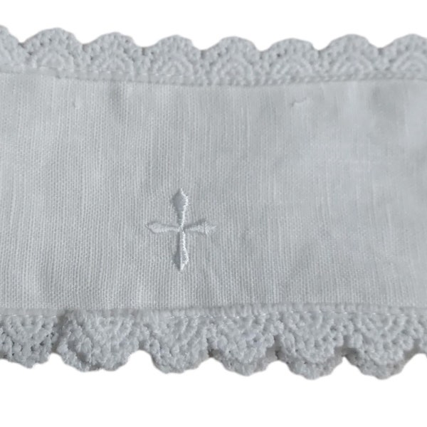 Stole Protector 100% Linen with Cross and Lace Edging Priest's Stole Protector