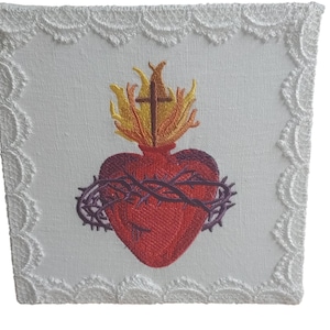 Sacred Heart Chalice Pall Embroidered on 100% Linen