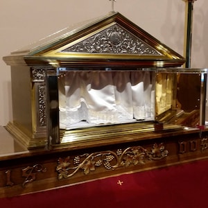 Tabernacle Veil Reversible White and Gold with Lace Trim