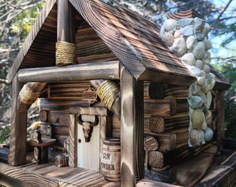 Western Style Bird Feeder, Log Cabin