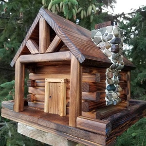 Bird Feeder, Log Cabin Style with Stone covered Chimney