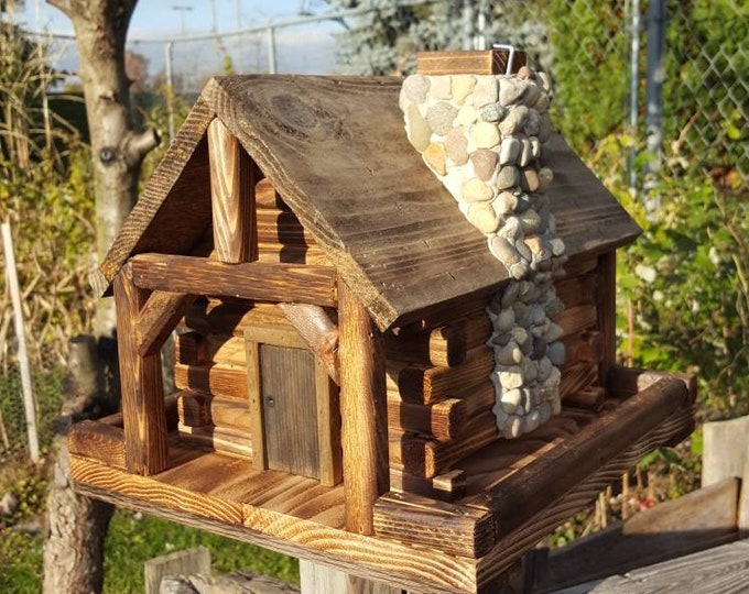 Bird Feeder, Log Cabin Style With Chimney and Stone Etsy