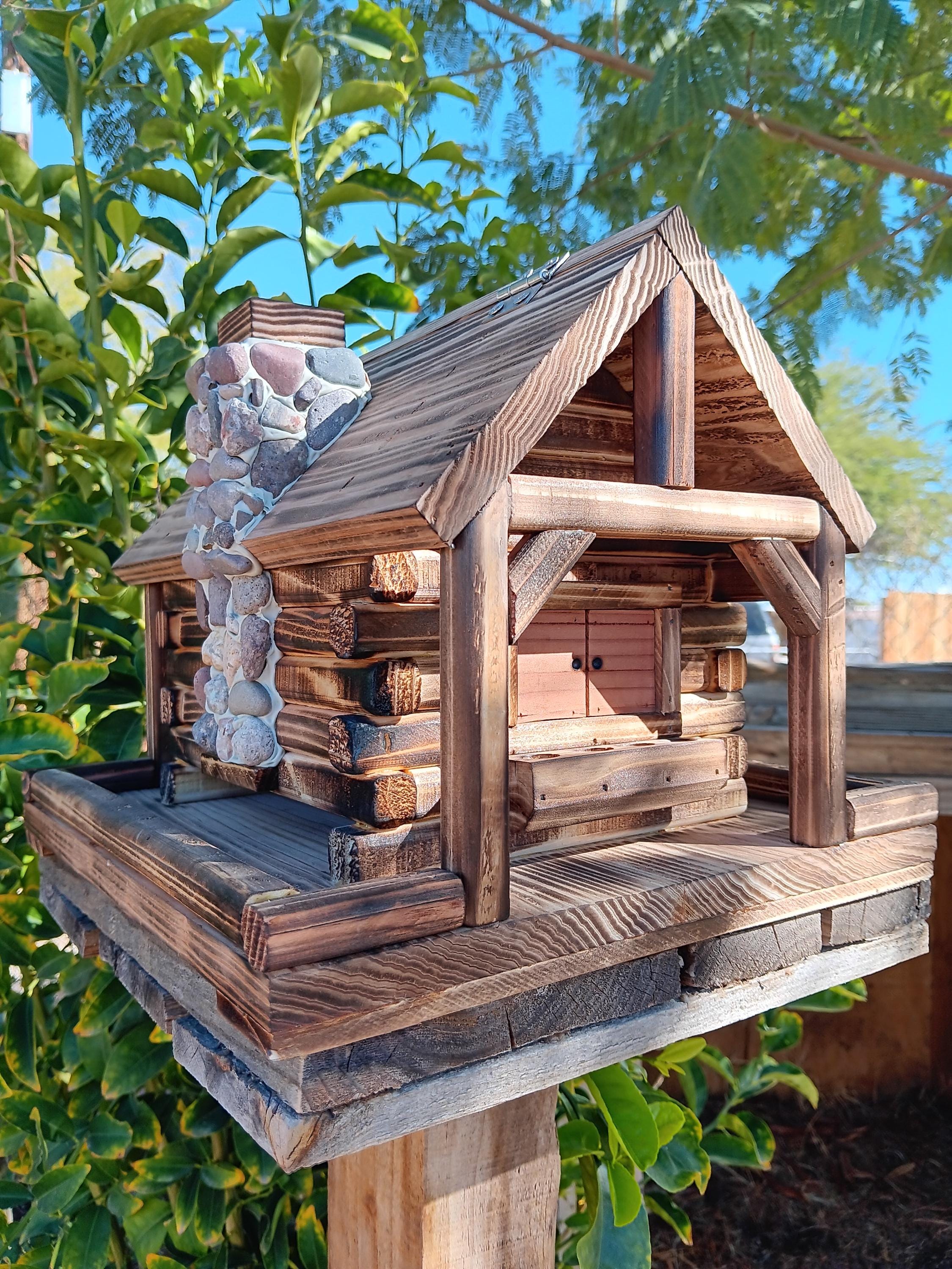 Bird Feeder, Log Cabin Style With Chimney and Stone - Etsy Canada