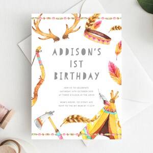 1st Birthday Invitation INSTANT DOWNLOAD first birthday invite, Wild One Birthday Invite, Girl&#39;s, Wild West, Teepee, Arrow Birthday, Cactus
