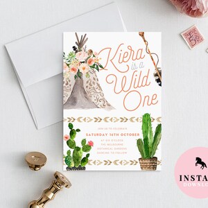 1st Birthday Invitation INSTANT DOWNLOAD first birthday invite, Wild One Birthday Invite, Girl&#39;s, Wild West, Teepee, Arrow Birthday, Cactus