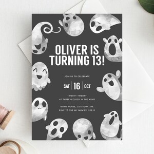 13th Birthday Invitation INSTANT DOWNLOAD thirteenth birthday invite Spooky Party, Halloween, Ghosts, Scary